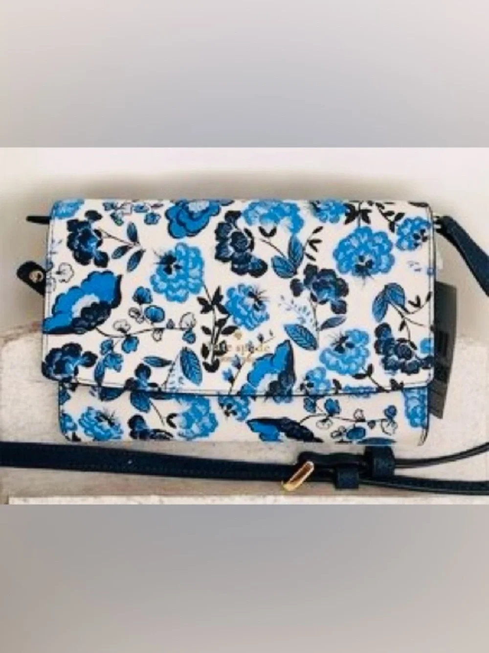 kate spade Blue Floral Crossbody Bag with Black Strap